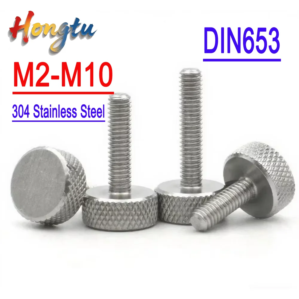 

1/2/5pcs M2 - M10 304 Stainless Steel Knurl Flat Head Hand Tighten Curtain Wall Glass Thumb Screw Bolt DIN653