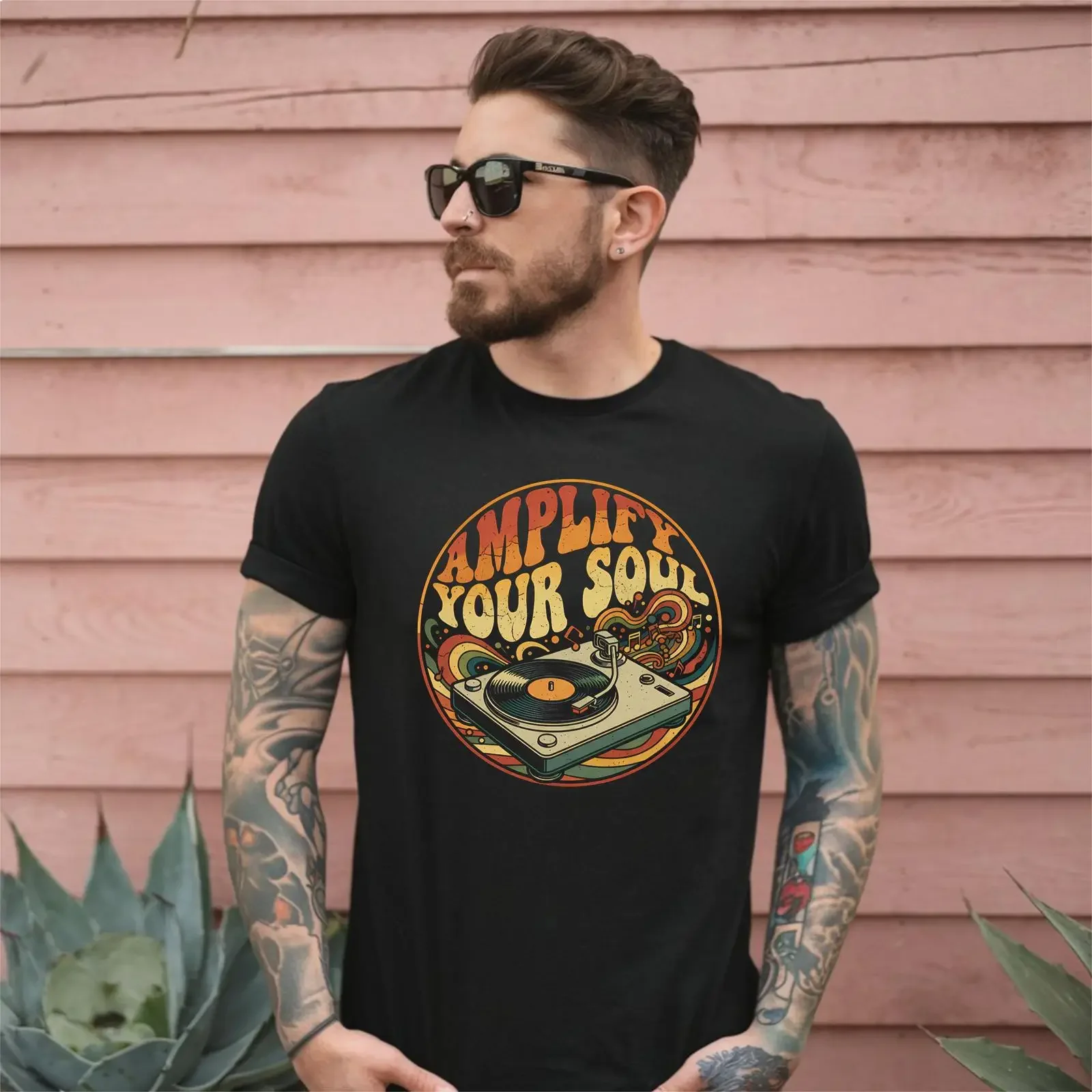 Amplify Your Soul Retro 70s Music Vintage Vinyl Record Groovy  vintage Washed designer clothes Comfortable fashion