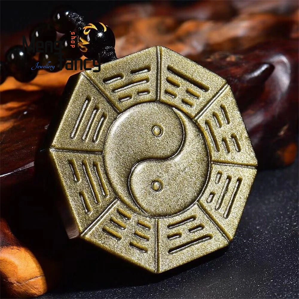 

Natural Gold Obsidian Tai Chi Bagua Pendant Charms Fashion Fine Jewelry Amulet Mascots Luxury Women Men Necklace Holiday Gifts