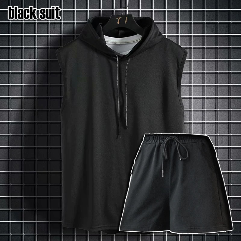 

2025 New Men's Tank Top Sleeveless T-shirt Men's Hooded Men's Tank Top Hip Hop Men's Tank Top Hooded T-shirt