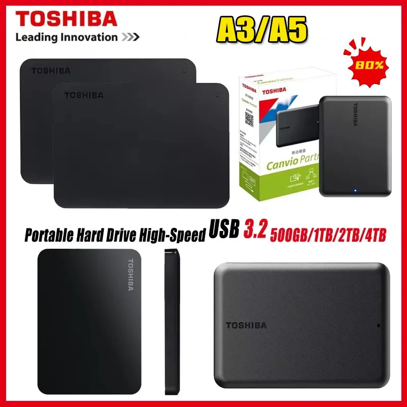 For 2026 Toshiba External Hard Drive A3/A5 USB 3.2 High-Speed Transfer Compatible with Mac Pc Lightweight and Portable