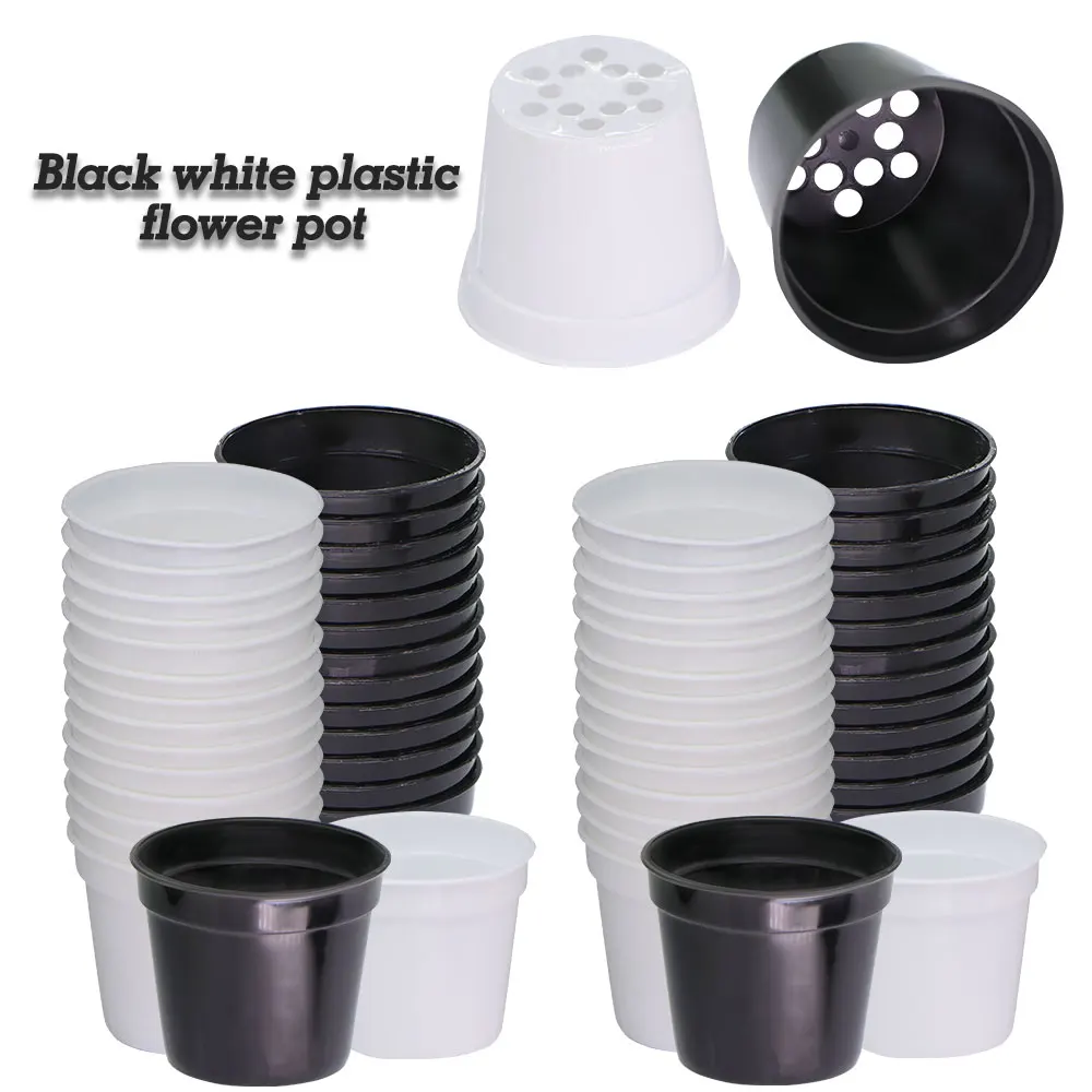 10PCS 5.5x6.5cm Black White Plastic Thickened Pot Plant Seedling Planting Nursery Drainage Hole Bonsai Indoor Outdoor Greenhouse