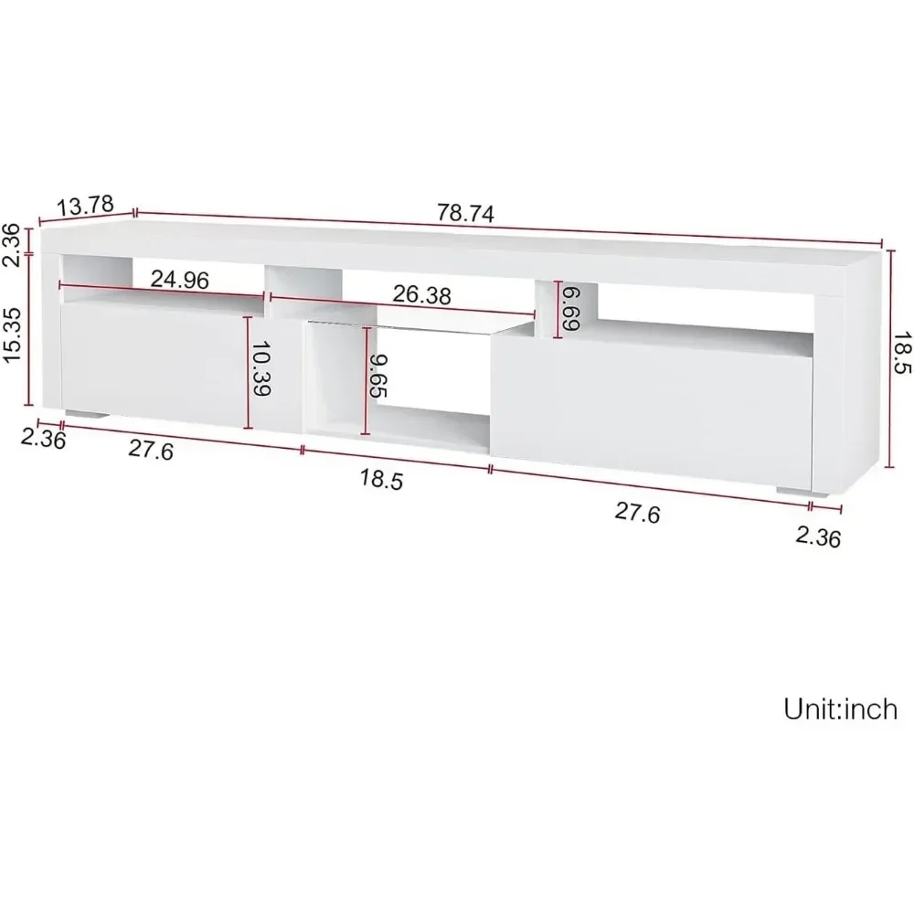 Flutuante LED TV Stand, branco montado na parede, entretenimento Media Center, console com gabinete, TV Stand, 70 ", 75", 80 ", 85"