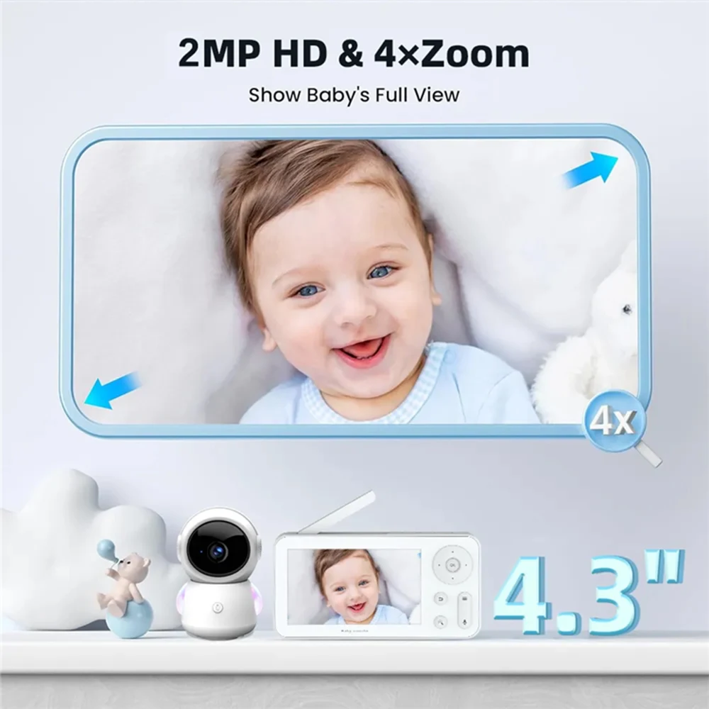 4.2 Inch Video Baby Monitor with PTZ Zoom RGB Night Light APP Controlled Babyphone Surveillance Camera with Lullaby Function