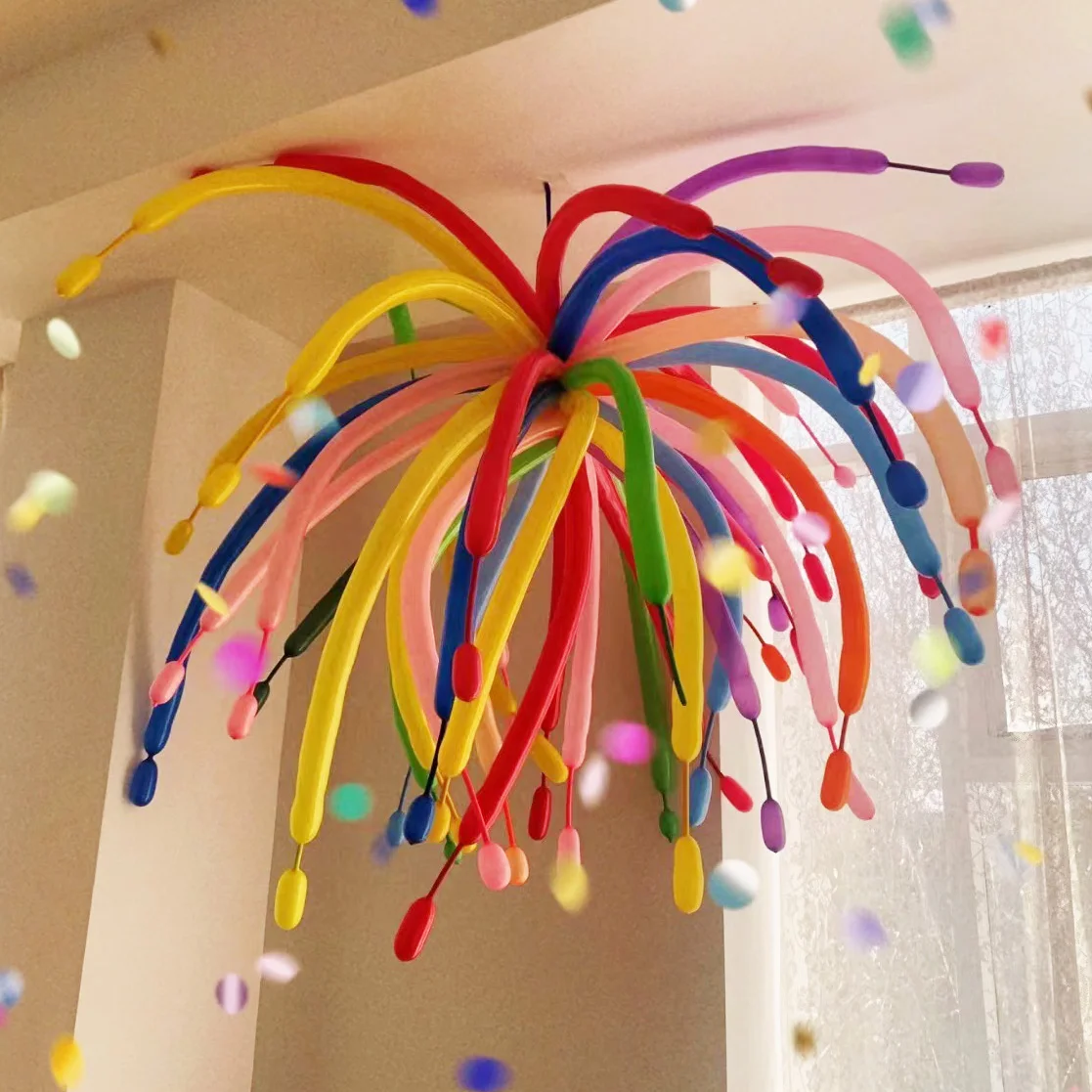 

Colorful Long Strip Balloons Set Bright Dopamine Colors Latex Balloons for New Year Anniversary Celebration Photo Backdrop Decor
