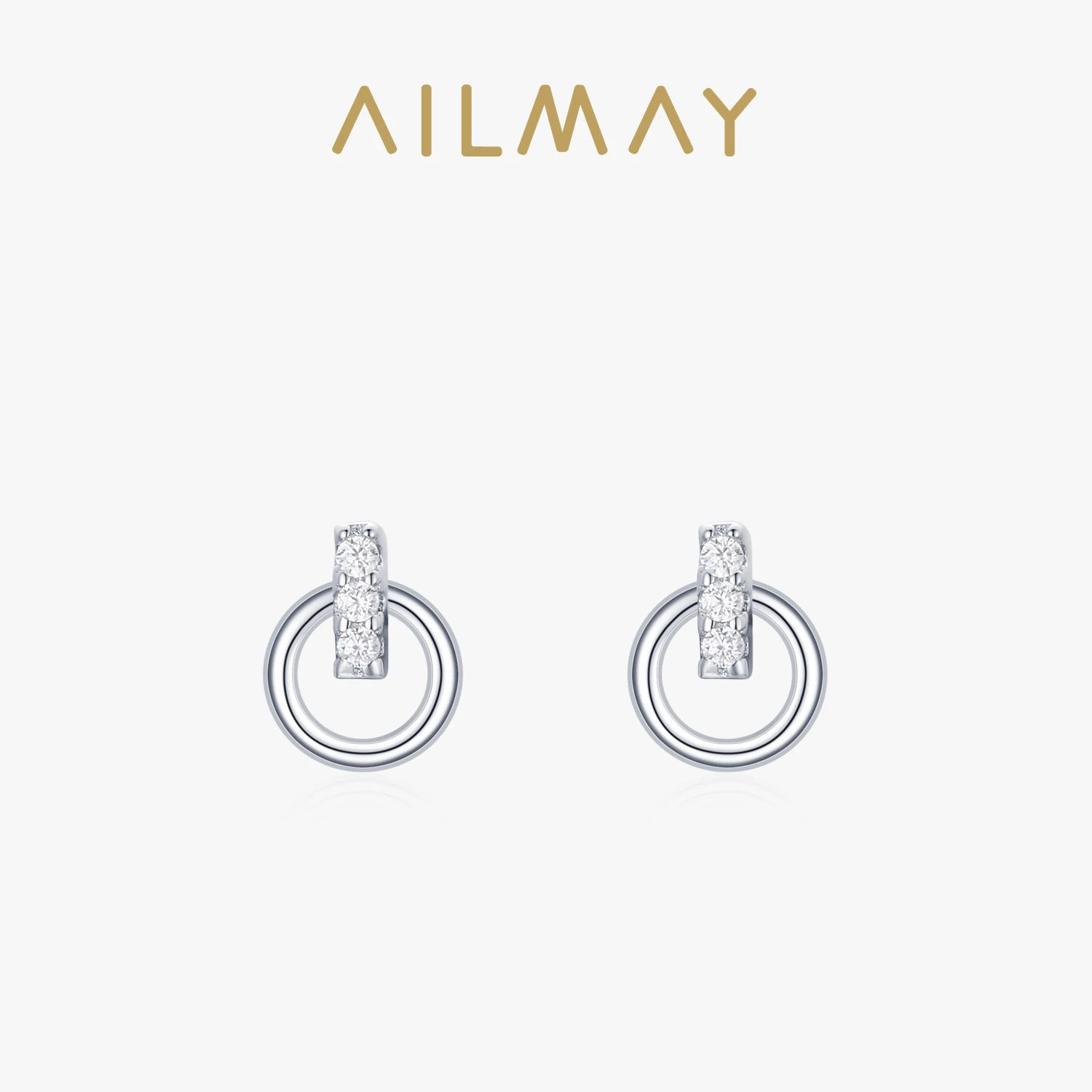 Ailmay Fashion Irregular Geometric Stud Earrings For Women Authentic 925 Sterling Silver Simple Geometric Fine CZ Jewelry