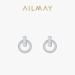 Ailmay Fashion Irregular Geometric Stud Earrings For Women Authentic 925 Sterling Silver Simple Geometric Fine CZ Jewelry