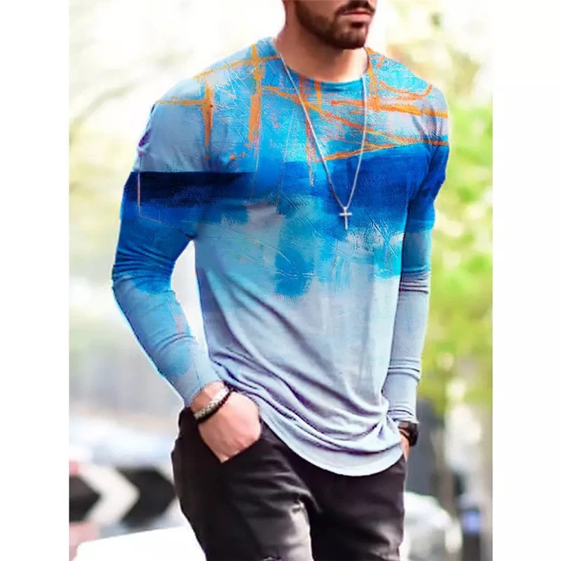 Tie Dye Color Block 3D Print T-Shirt Men Women Spring Autumn Long Sleeve Tshirts Oversized Casual Fashion Tees Tops Man Clothing