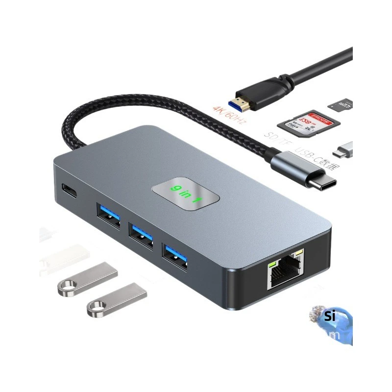 

HD 4K 60Hz Hub 9-in-1 USB Expander Multi-Port Laptop Type-C Docking Station