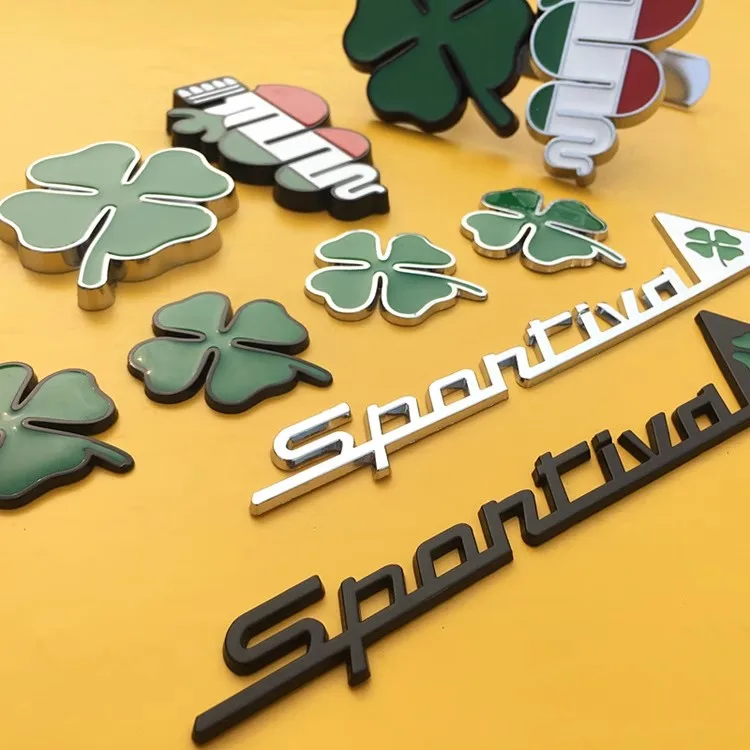 3D Metal Car Sticker Green Lucky Four Leaf Clover Fender Front Grille Emblem For Alfa Romeo 4C 8C Rear Trunk Badge Accessories
