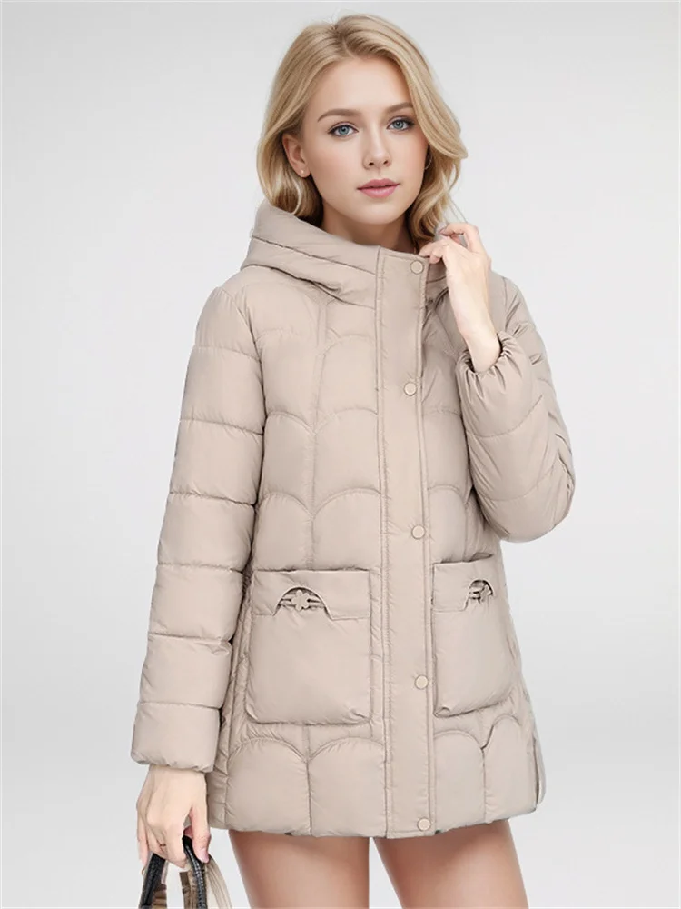 

Women's Down Cotton Warm Coats 2024 Winter New Stylish Midi Length Hooded Lightweight Padded Jacket Winter Padded Jacket