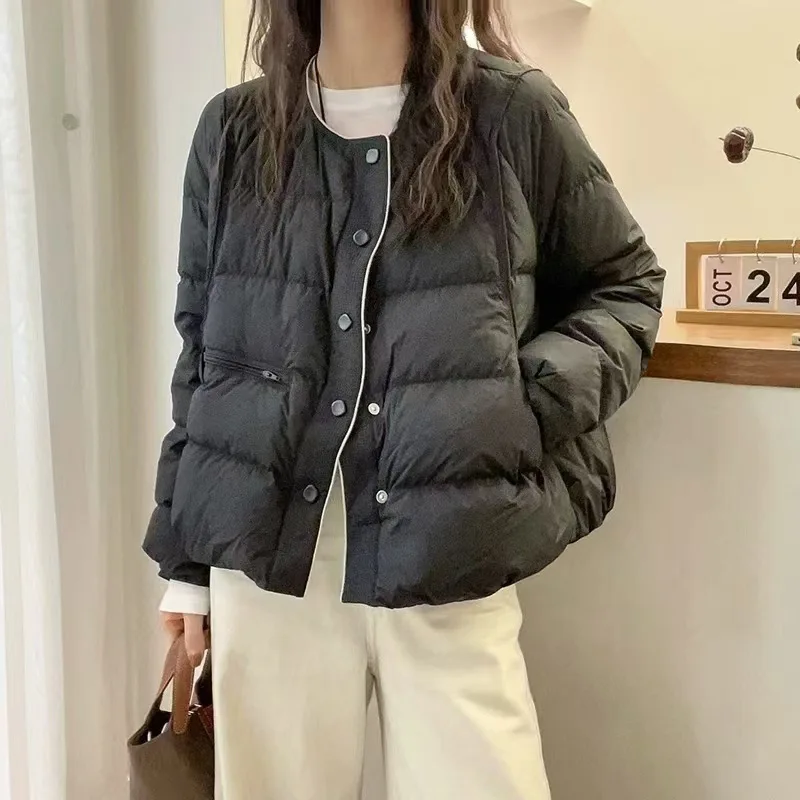 Jaqueta curta de pato para baixo feminina inverno em torno do pescoço casual casacos mulher nova moda outerwear двухстоrosoftняя (13)ртка JK-195