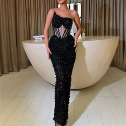 Long Black Celebrity Dresses 2024 Crystals Sweetheart Mermaid Evening Gowns Vestidos De Gala Women Prom Party Dress For Weddings