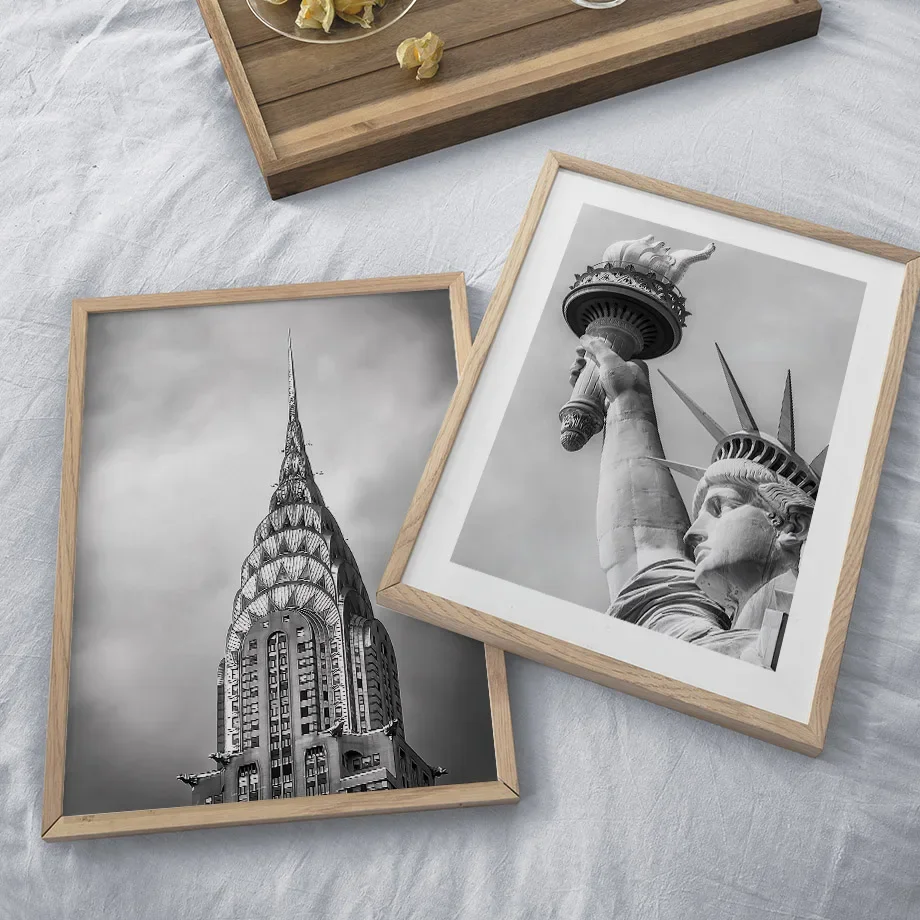 New York Statue Of Liberty Brooklyn Bridge Black White Home Decoration Poster Print Wall Art Canvas Painting Living Room Picture