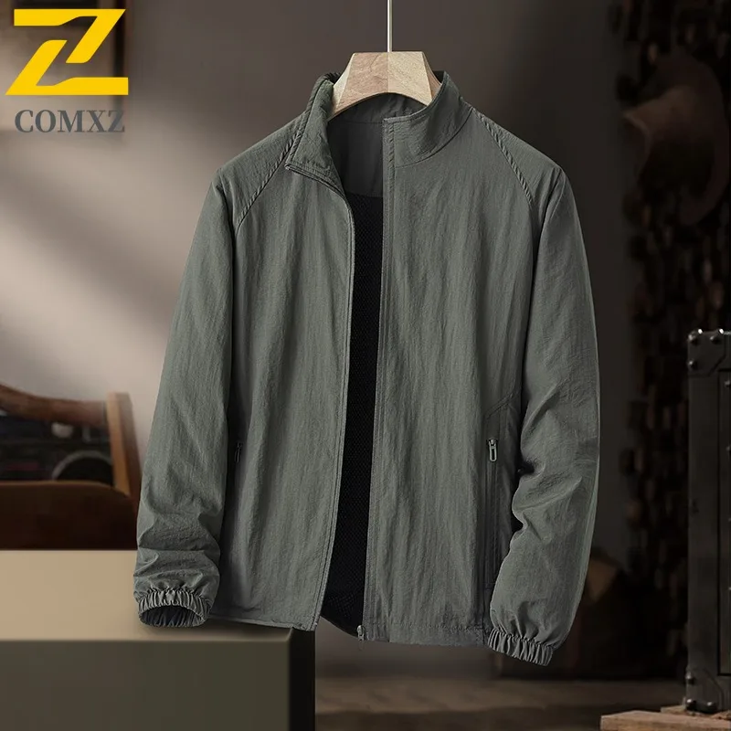 

COMXZ Мужская куртка Классическая куртка с воротником-стойкой для пеших прогулок и путешествий Нейлоновое водонепроницаемое пальто Высокое качество Уличная легкая одежда для отдыха