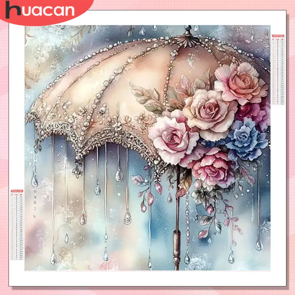 HUACAN 5D Diamant Malerei Regenschirm Landschaft voller Bohrer Dekoration für Zuhause Diamant Mosaik Rose Blume