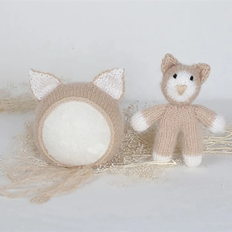 

Вязаная крючком шапка с котенком из мохера, шапка с капюшоном для маленьких мальчиков, соответствующий набор игрушек, реквизит для фотосессии, реквизит для фотосессии для новорожденной девочки