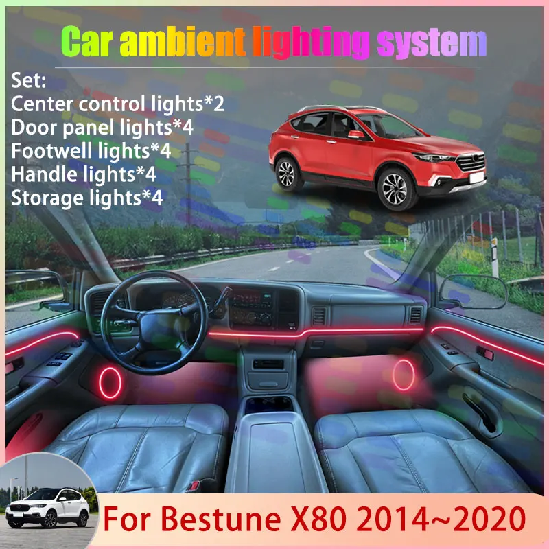 For Bestune X80 2014~2020 2015 2016 2017 2018 SUV 2/24 in 1 Car Atmosphere Light Lamp RGB Shade Ensemble Streamer Atmosphere Set