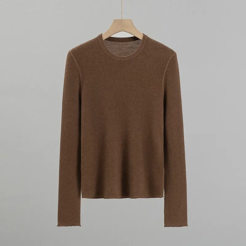 

Comfortable Textured Worsted Wool Crew Neck Knitted Bottoming Shirt Top