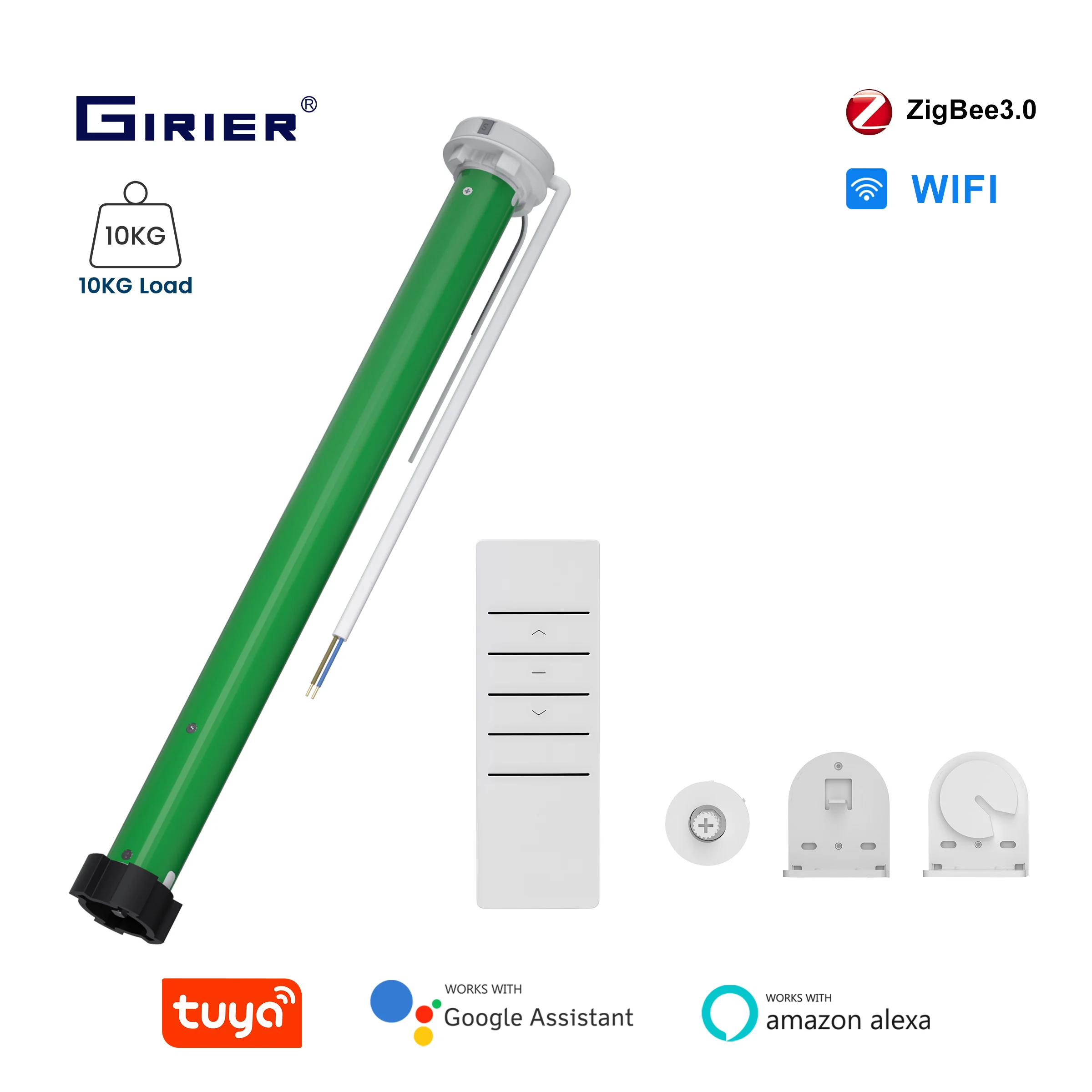 

GIRIER Tuya ZigBee/WiFi Tubular Motor Smart Curtain Motor for 38mm Tube Roller Shade Blinds with RF433MHz Remote Work with Alexa
