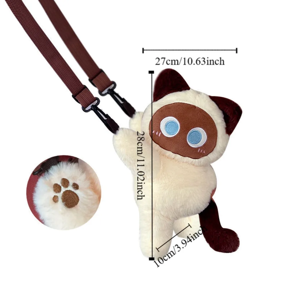 Kawaii siamesische Katze Umhängetasche Stofftier mit abnehmbarem Riemen Tier Lamm Umhängetasche leichter weicher Rucksack