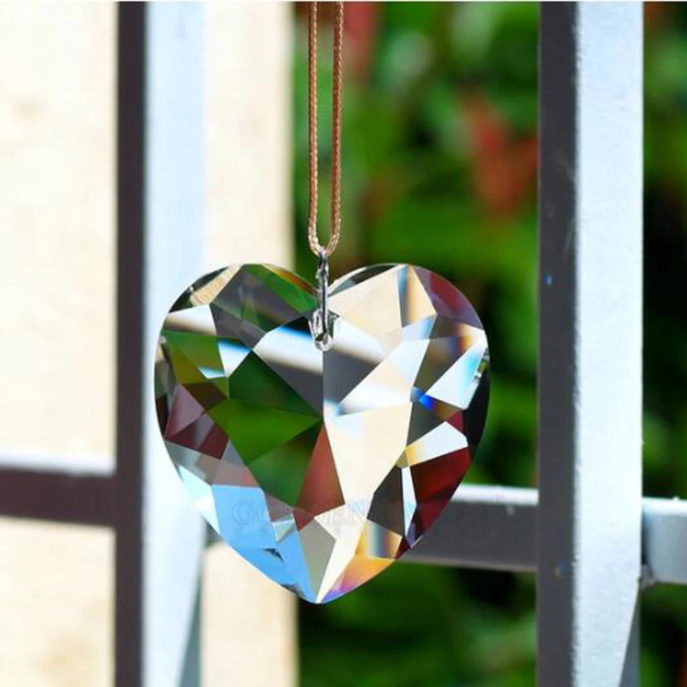 Catmal 1Pcs 46mm Clear Heart Shaped Crystal Pendant Prisms Chandelier Part SunCatcher Jewelry Necklaces Craft Art Ornament Decor