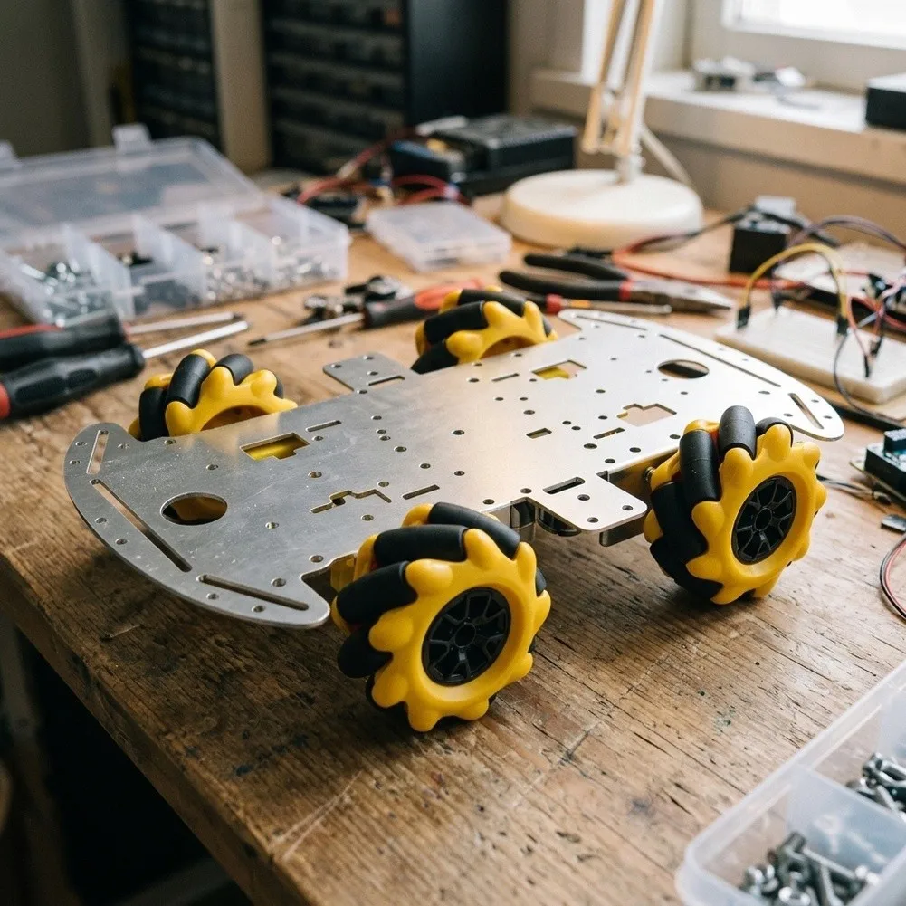 For 4WD DIY Chassis Kit Aluminum Alloy Frame 25.5x15cm with 4x60mm Wheels Motors and Full Assembly Hardware Set