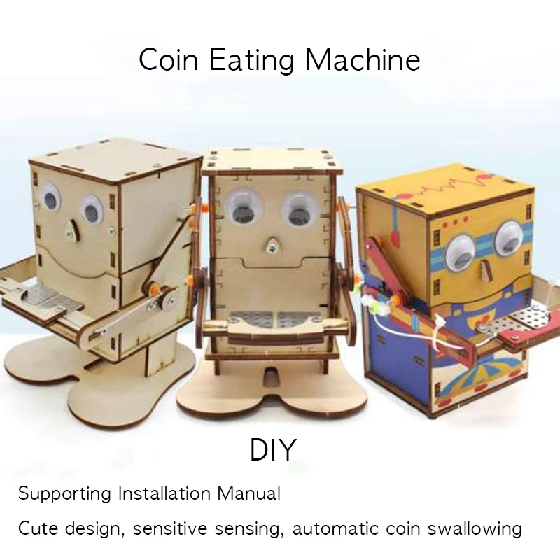 

Coin Eating Robot, Handmade DIY Wood Technology Scientific Experiments, Coin Saving Machine, Children's Toys Piggy Bank, Crafts