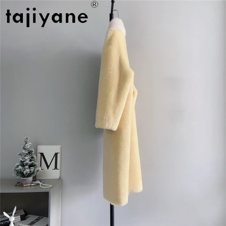 Tajiyane casacos de lã natural 100% para mulheres estilo coreano amarelo longo corte jaqueta 2025 inverno outerwears roupas femininas шрость