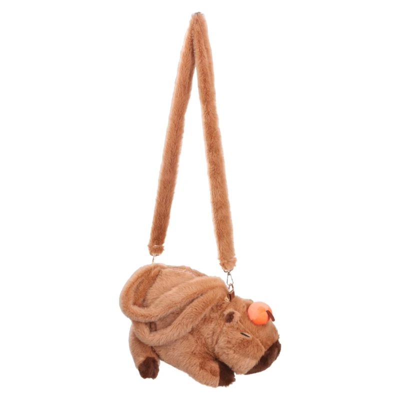 Cartoon Plush Capybara Shoulder Bag Portable Hand Carry Bag Adjustable Strap Furry Body Bag Multiuse Student Bag