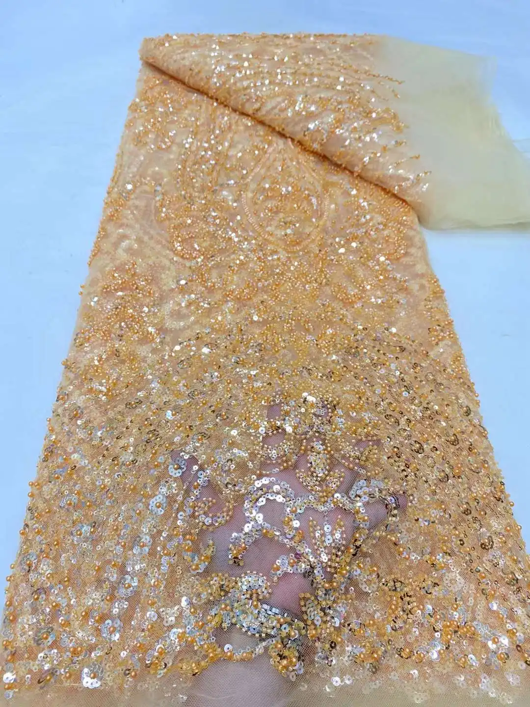 Tissu en dentelle perlée à paillettes africaines pour robe de mariée NigWin, maille française, luxe haut de gamme, haute qualité, marié, 2024