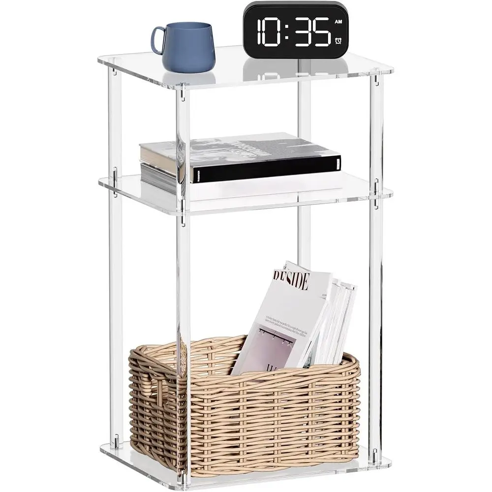 

Прозрачный акриловый 3-уровневый приставной столик, 14 дюймов (длина) x 11,5 дюймов (ширина) x 23,2 дюйма (высота), идеально подходит для небольших помещений и гостиных.