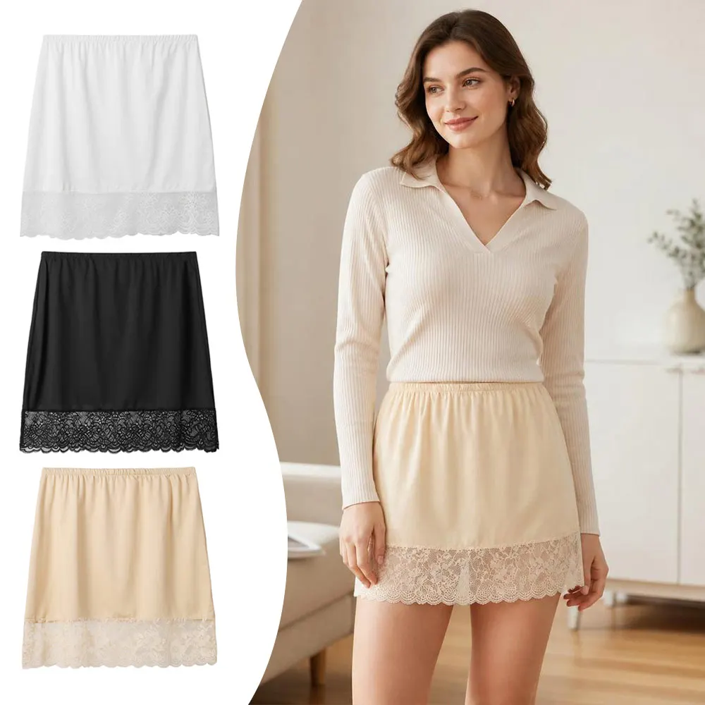 Thin Ice Silk Modal Female Half Length Skirt Anti-glare Anti-Penetrating Underskirt High Waist Elastic Mesh Flower