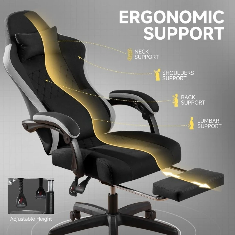 Office Chair, Gaming Computer Desk Fabric Chair With Footrest, High Back Ergonomic Office Chair With Pocket Spring Lumb