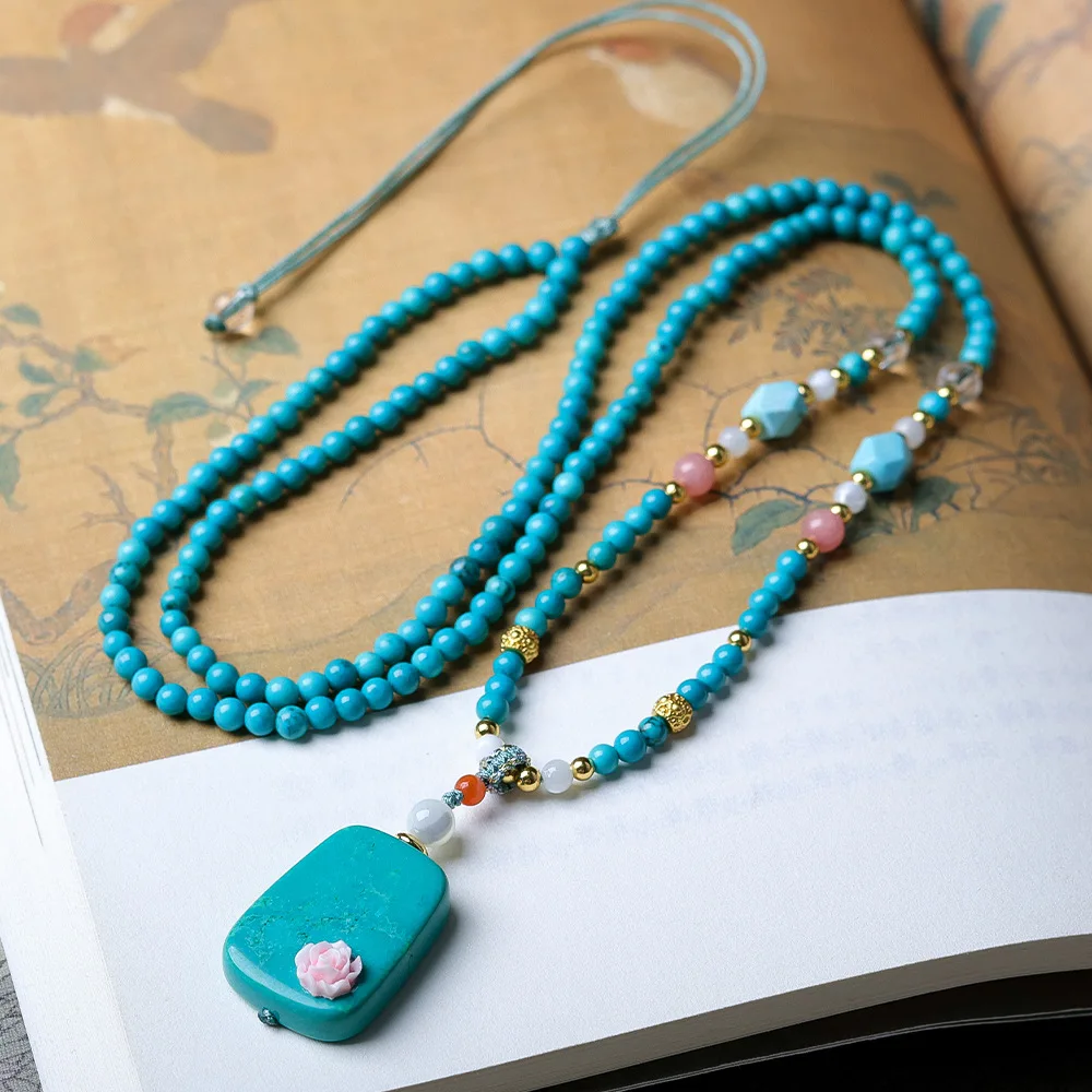 التصميم الأصلي: مغنيسيت منسوج يدويًا، قلادة على الطراز الصيني الفيروزي الجديد ألعاب ثقافية سلسلة سترة على الطراز الصيني الأخضر