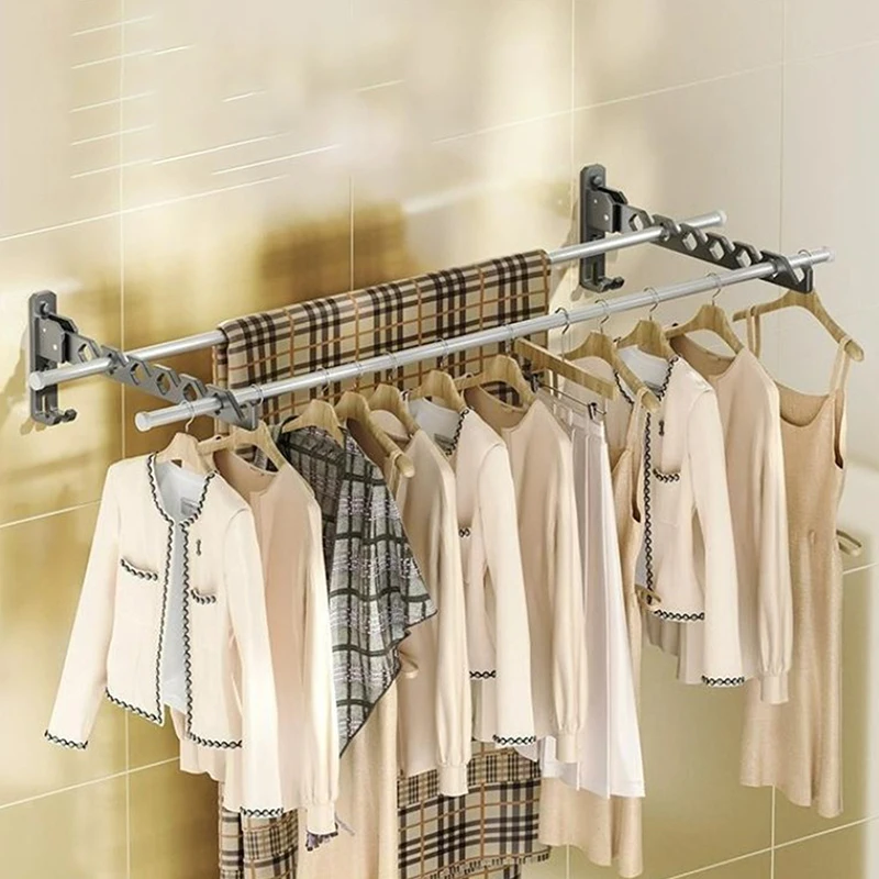 Adjustable Clothes Drying Rack, Wall Mounted, Aluminum Alloy Clothes Stand, Foldable, Space Saving, 180 °