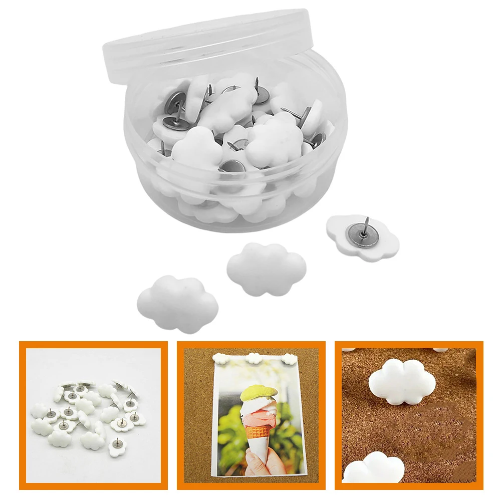 

30pcs Cream White Cloud Resin Push Pins Cute Thumbtacks for Office DIY Cork Board Decorative Tacks Soft Bulletin Walls Mini Pegs