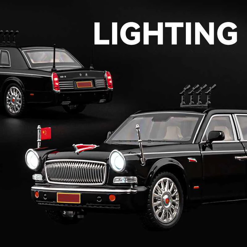 1/24 HONGQI L9 Alloy Limousine Luxy Car Model Diecasts Metal Parade Vehicles Car Model Simulation Sound and Light Kids Toys Gift