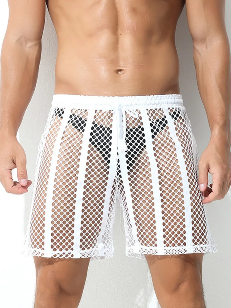 

Mesh Mid-Length Pants Youthful Lace-Up Striped Five-Point Pants Straight Casual Beach Vaction Style Sports Shorts For Men 2MJZ