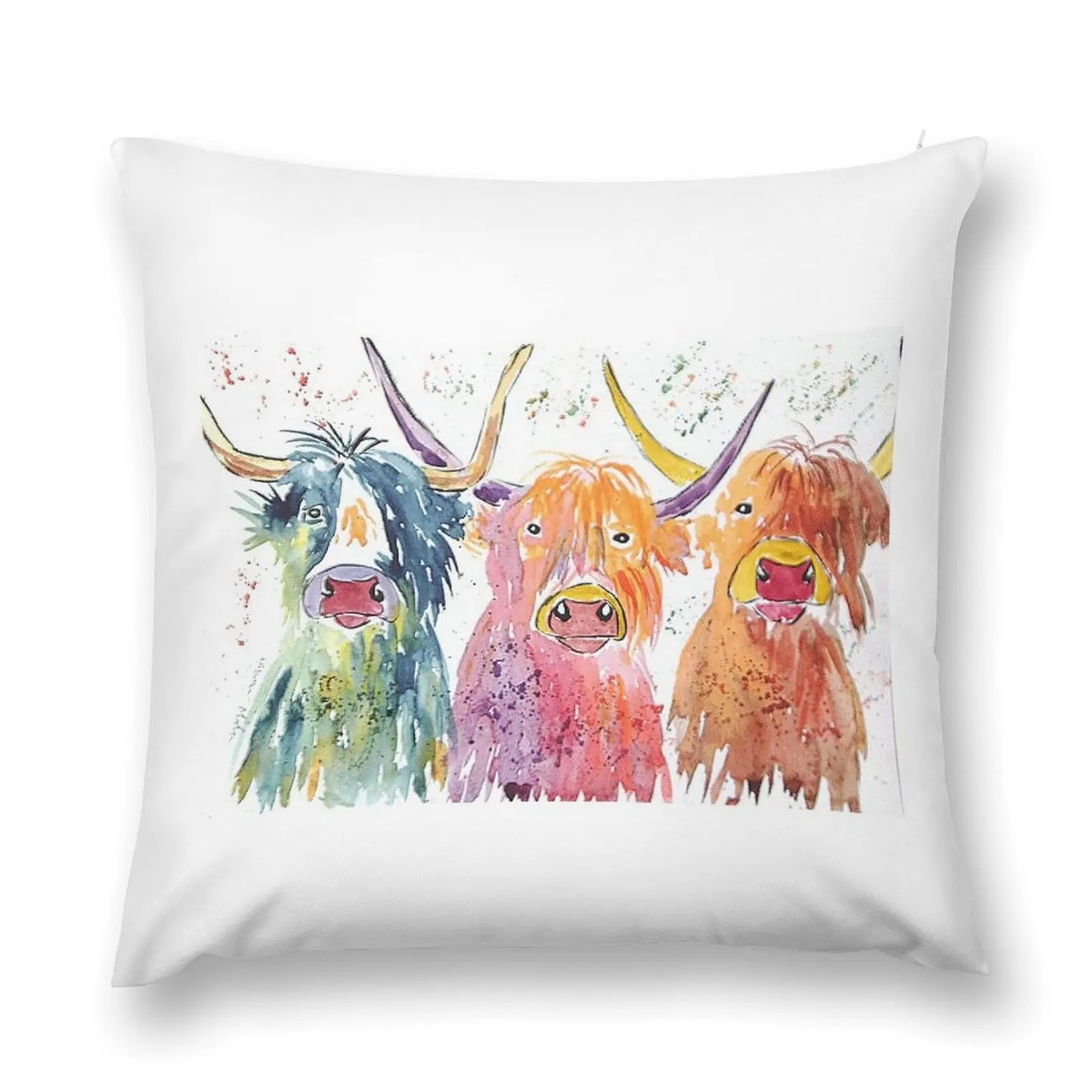 

Three quirky colourful Highland cows Throw Pillow Anime Cusions Cover pillow cover christmas Pillowcases For Pillows pillow