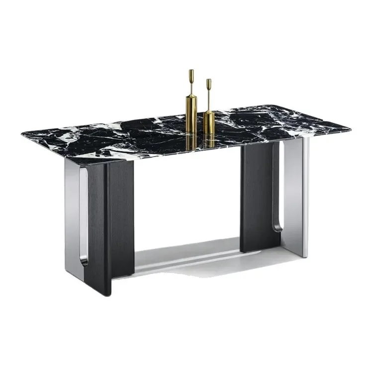 Luxury stone texture marble dining table and chairs light luxury high-end modern simple natural microcrystalline