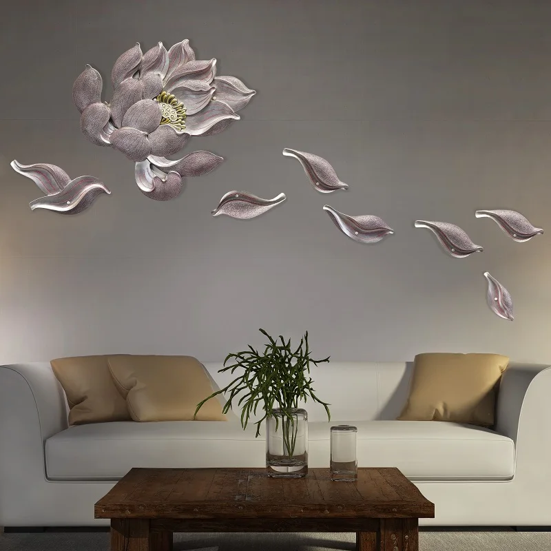 

Chinese Resin 3D Relief Lotus Wall Hanging Pendant Home Livingroom Background Wall Mural Decoration Corridor Wall Sticker Crafts