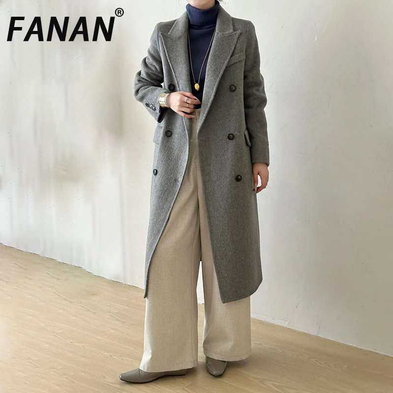 

FANAN однотонная однобортная куртка женская с лацканами и длинными рукавами свободные базовые женские длинные куртки 2025 зимняя мода новинка