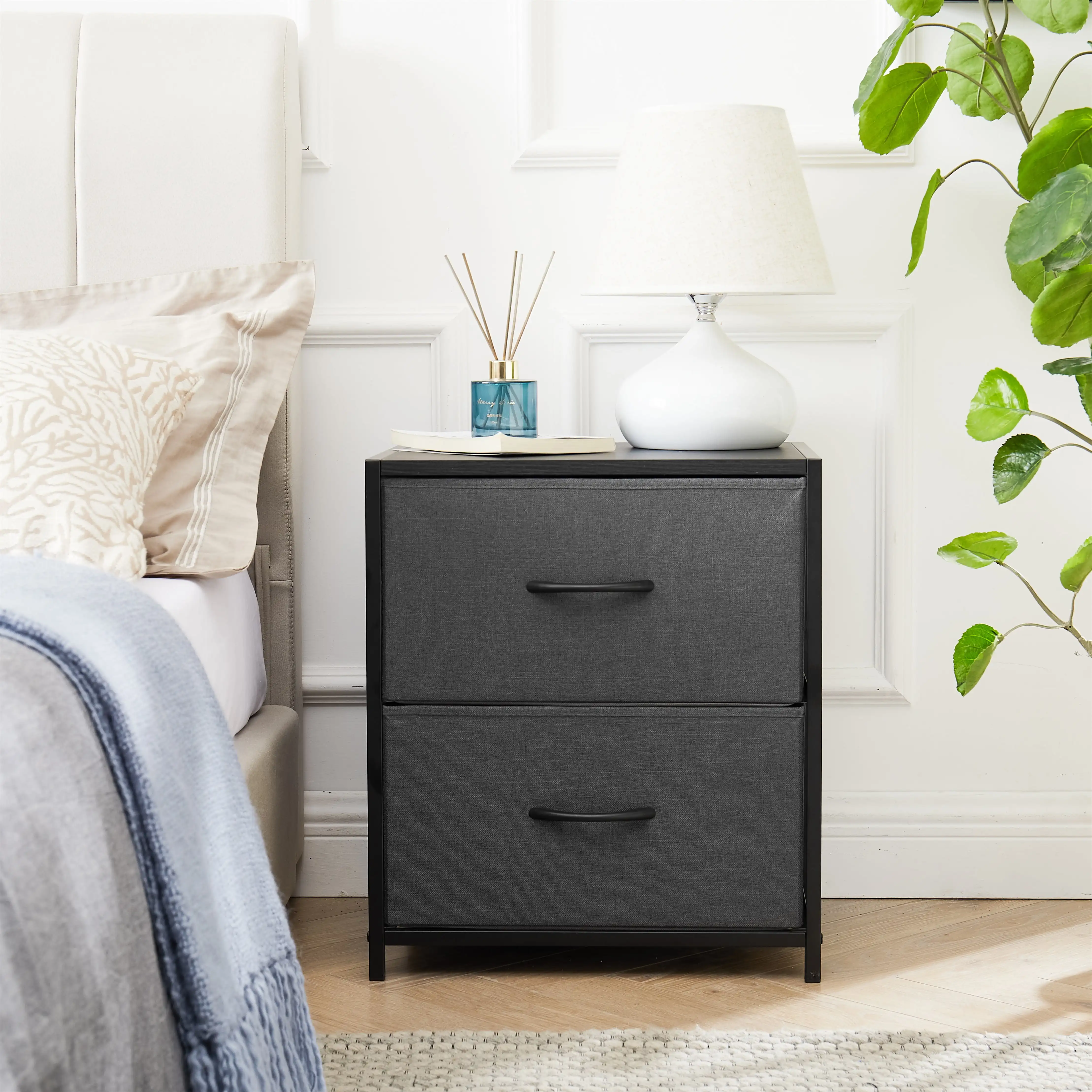 

2 Drawer Fabric Storage Nightstand Grey Perfect for Storing Your Socks Clothes Toys Sturdy and Waterproof