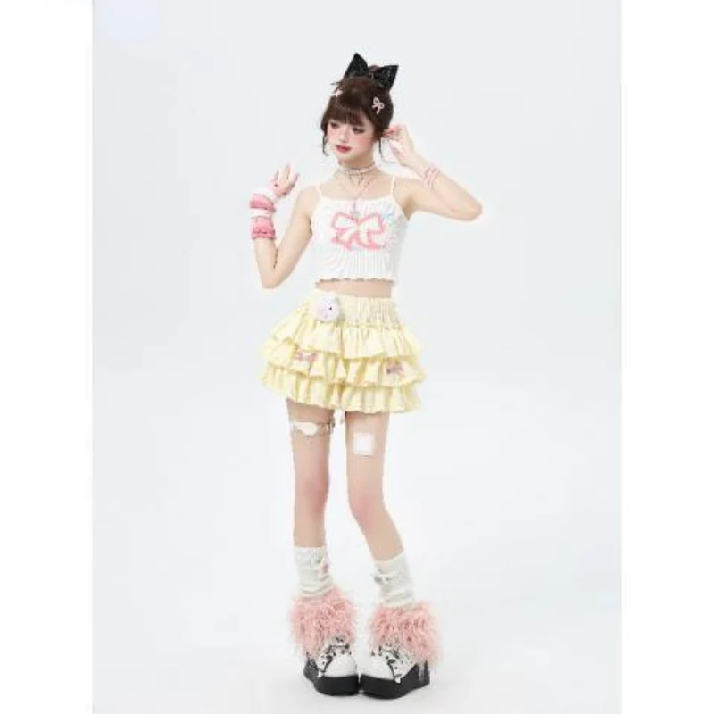 Harajuku Y2k Lolita Style Mini Skirt Women Korean High Waist Ruffles Cake Skirts Japanese Kawaii Pleated JK Fashion Short Skirts