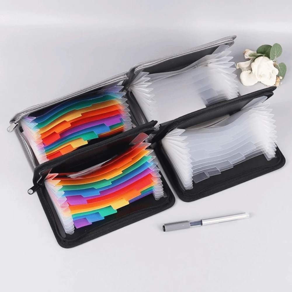 A6 File Organizer Waterproof Rainbow-Colored Expanding File Folder Colorful Compartment Zipper Organizer Legal Documents