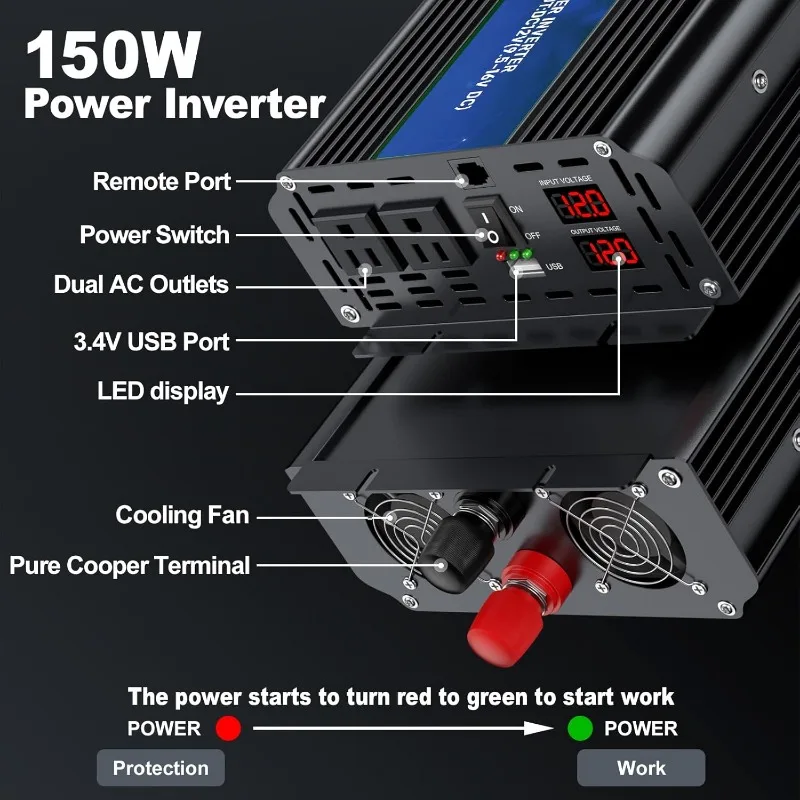 3000W Power Inverter,Peak Power 6000W 12V DC To AC 110V120V,Remote Control with 2AC Outlets and 2.4USB Port,LCD Display