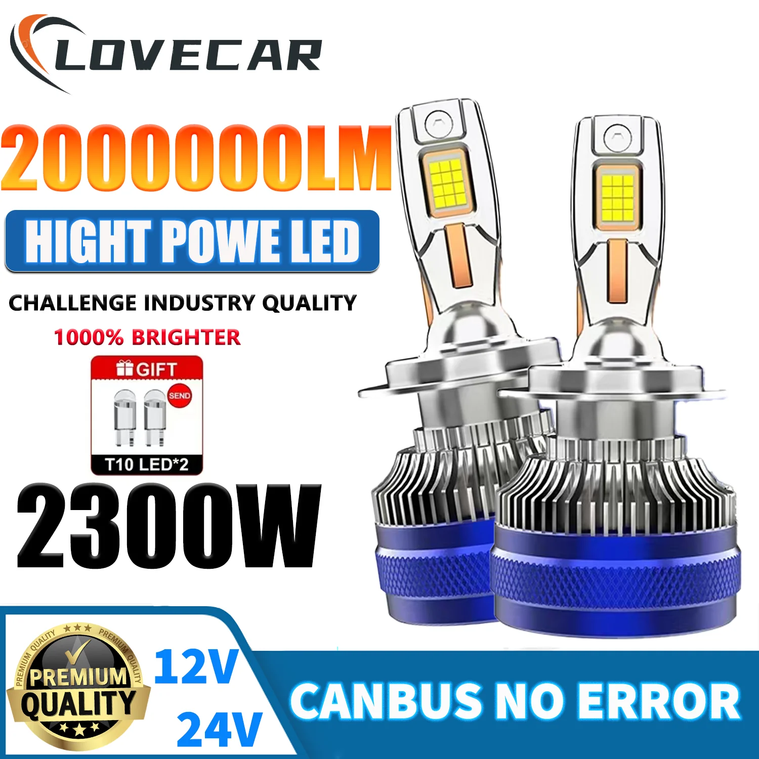 LOVECAR Light Bulbs for Fog Lamps 2300W 6500K Led Super Car LEDHeadlight High Power Canbus H11 H8 H9 9005 HB3 9006 HB4