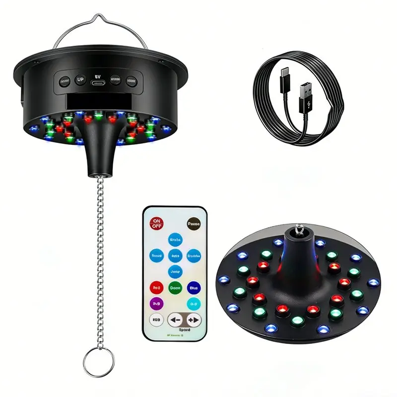 

Вращающийся мотор для диско-шара A34R с пультом ДУ, регулируемая скорость 3-15 об/мин, 30 RGB светодиодов, подходит для зеркальных шаров 4-16 дюймов, для вечеринок