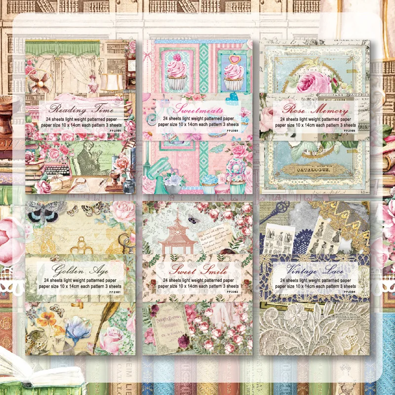 24 Sheets Vintage Floral Lace Pattern Paper Pad Scrapbook Background Paper DIY Journal Album Card Making Handcraft Decor Craft